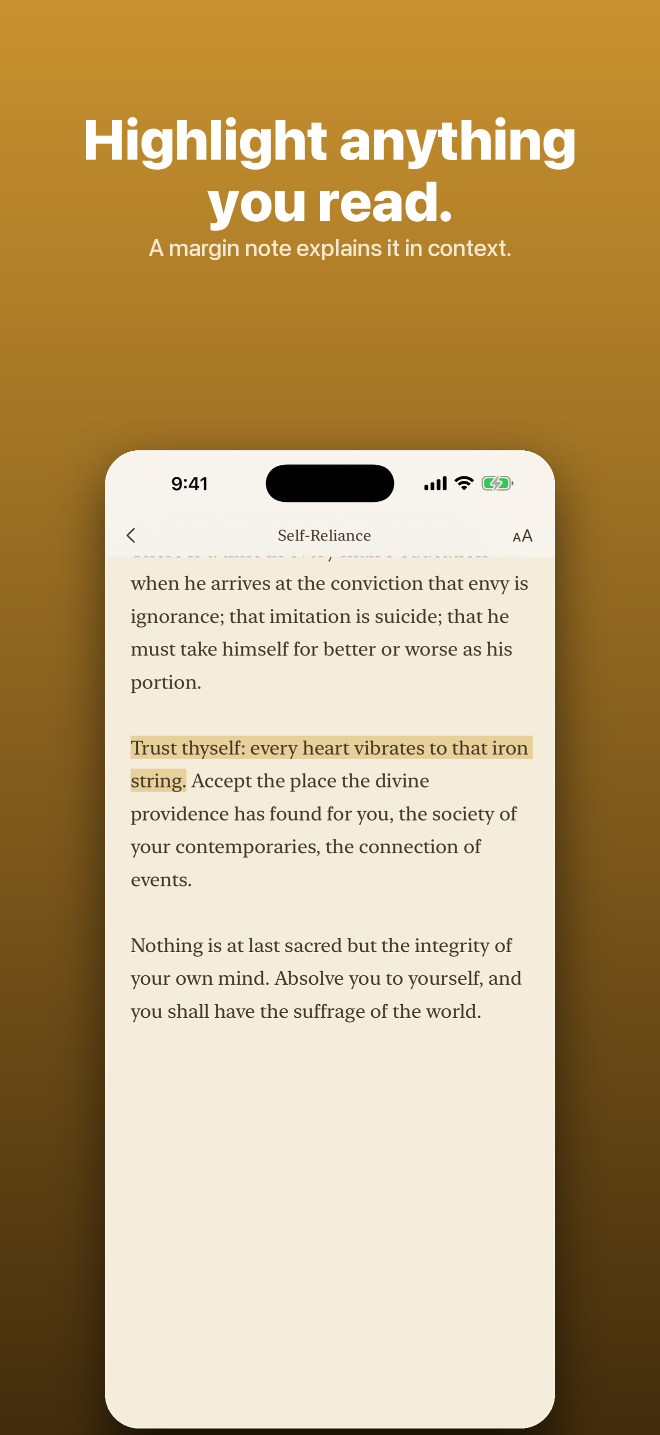 Gloss — highlight a passage and read the margin note beside it