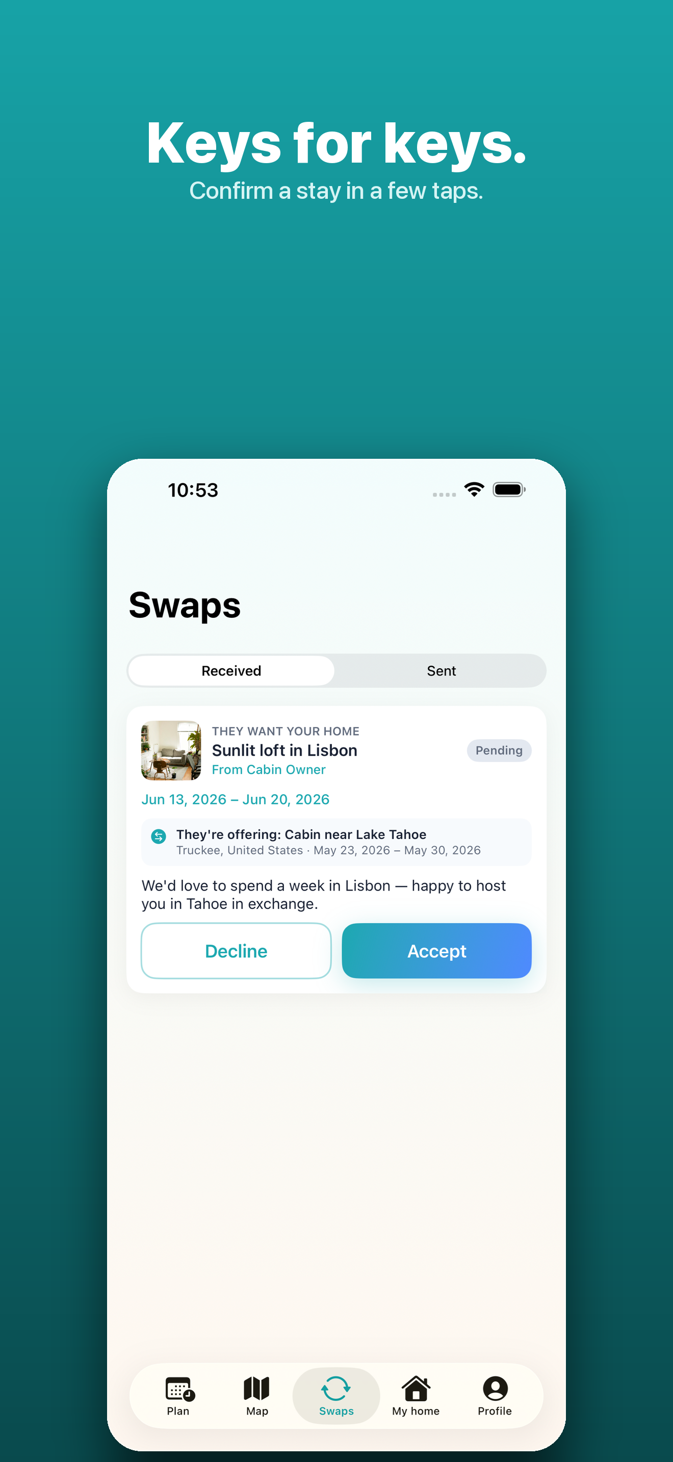 Keyaway — plan a trip and propose a two-way swap