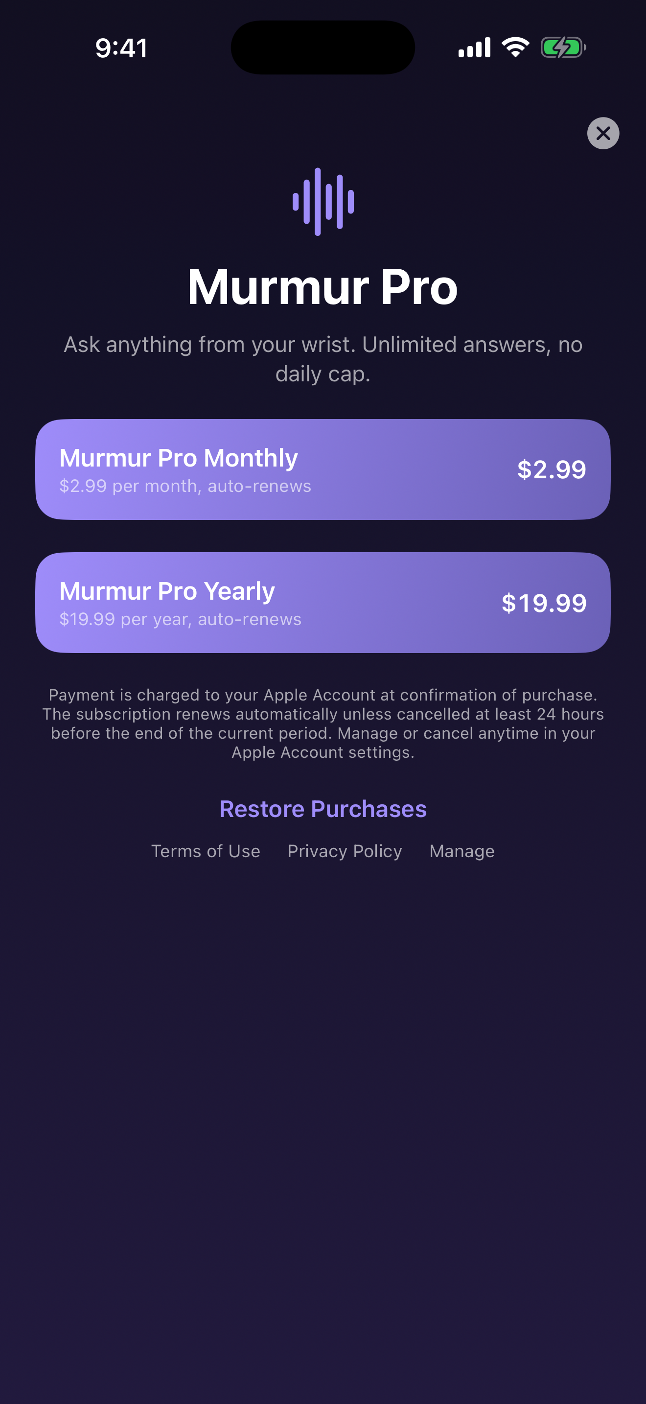 Murmur screenshot: 05 paywall