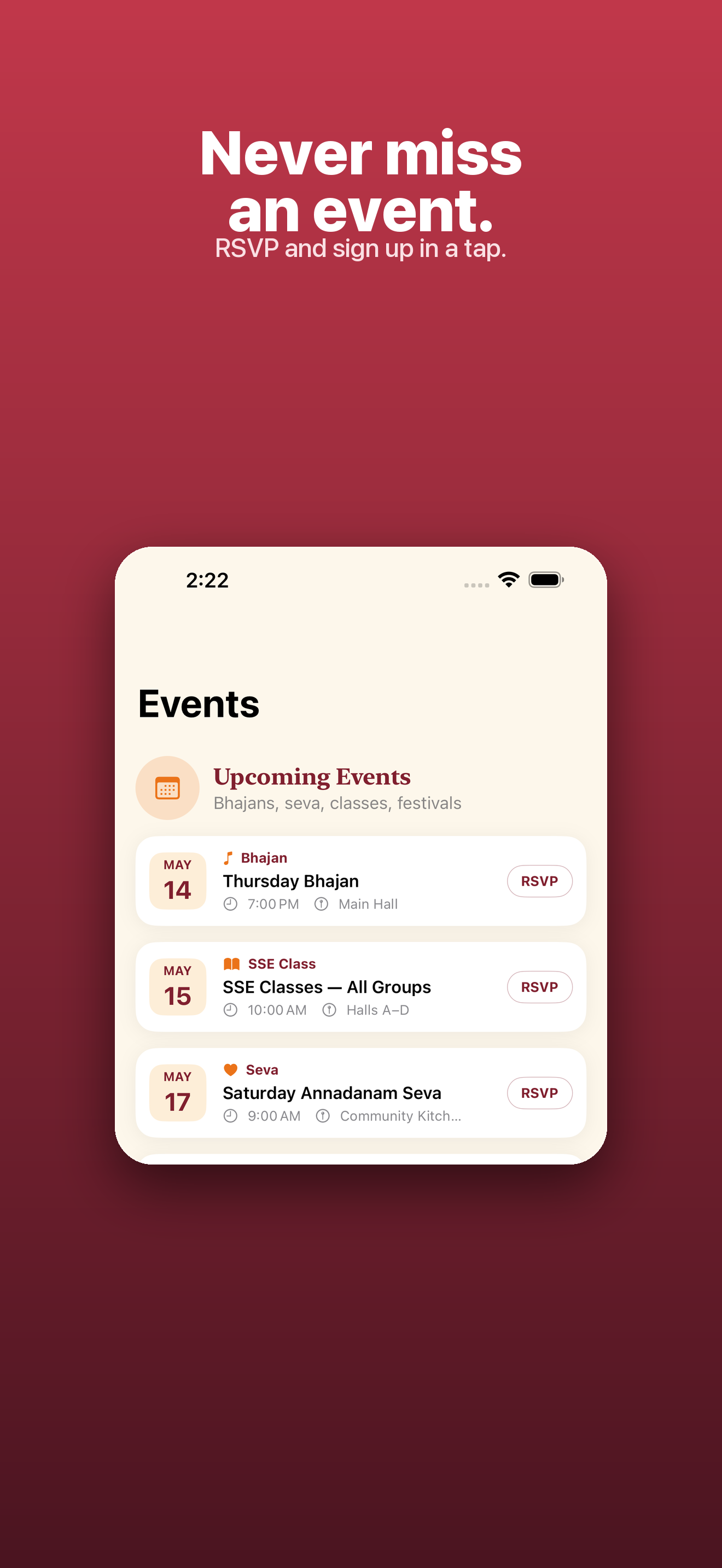 NB Sai Center — shared calendar of satsangs, retreats, and observances