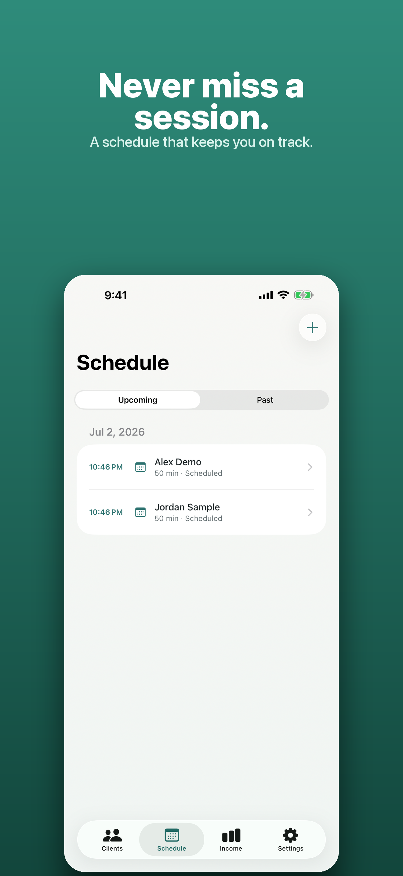 Solenote — lightweight session schedule with recurring weekly slots