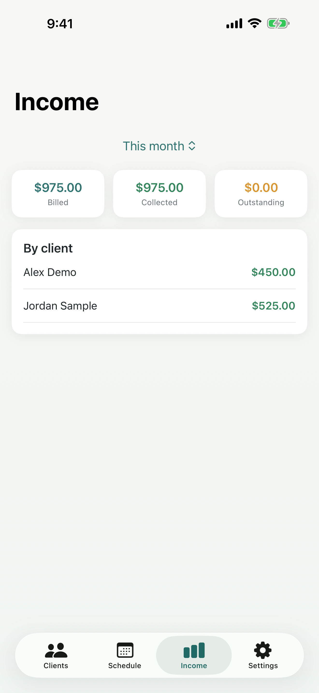 Solenote screenshot: 04 Income