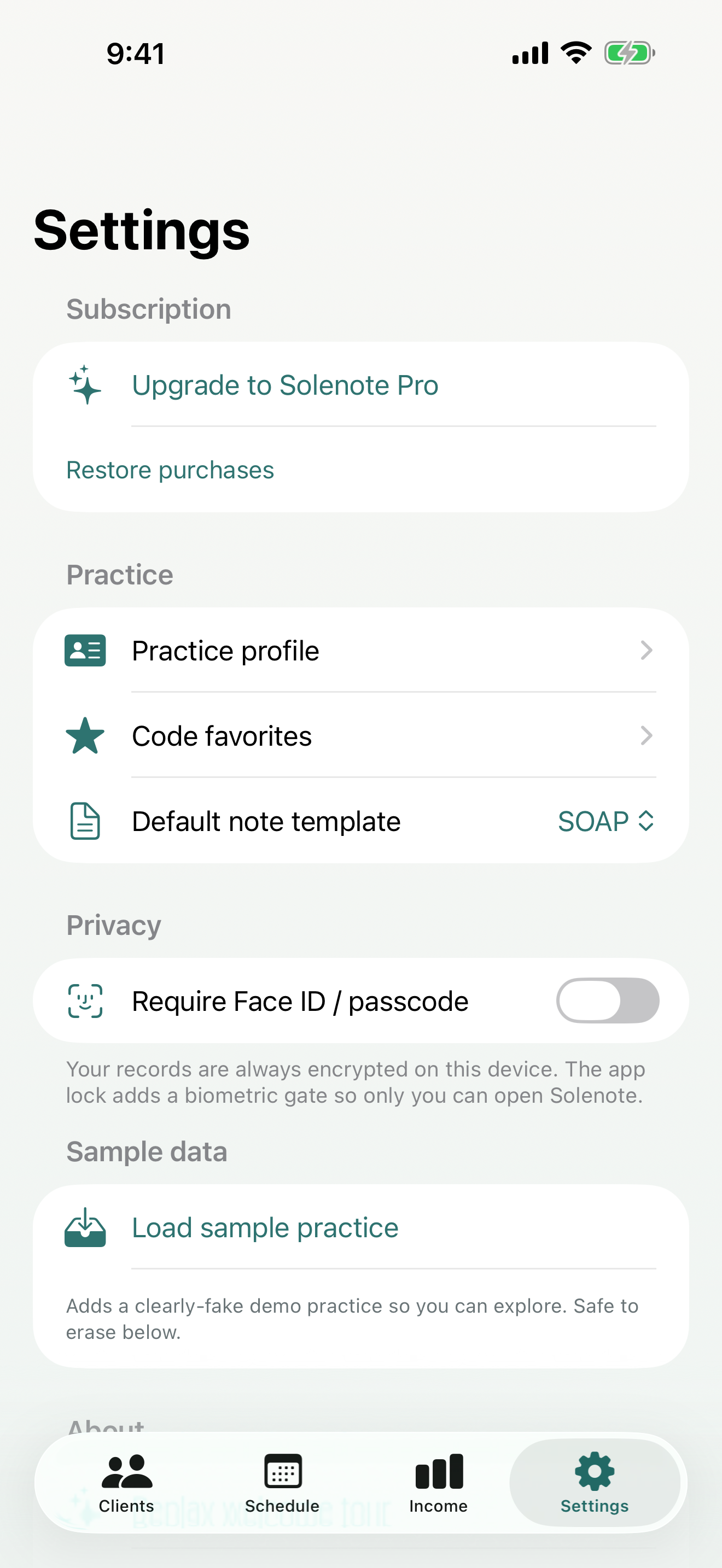 Solenote screenshot: 05 Settings
