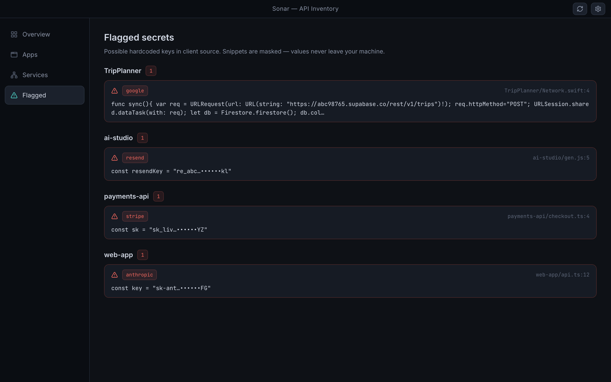 Sonar screenshot: 05 flagged