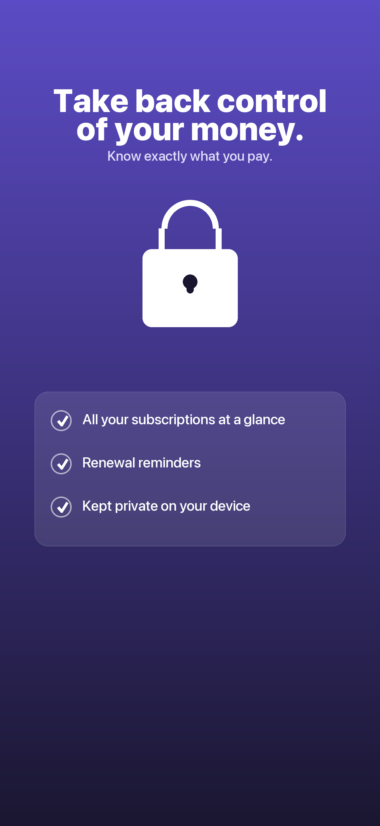 SubLedger — private, on-device, no account or server