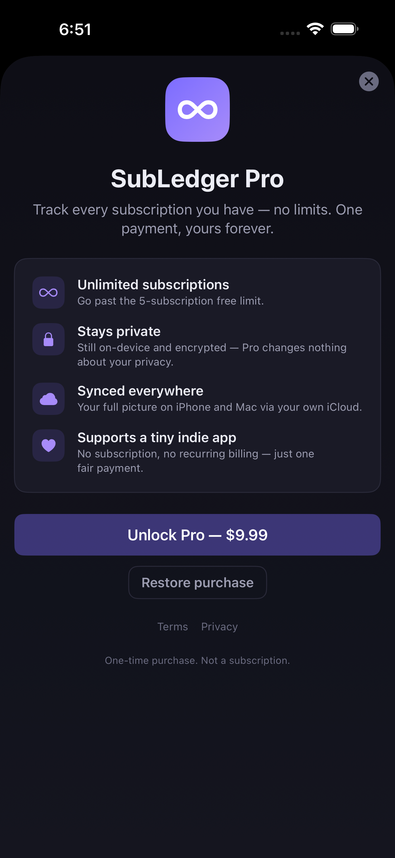 SubLedger screenshot: 05 Paywall