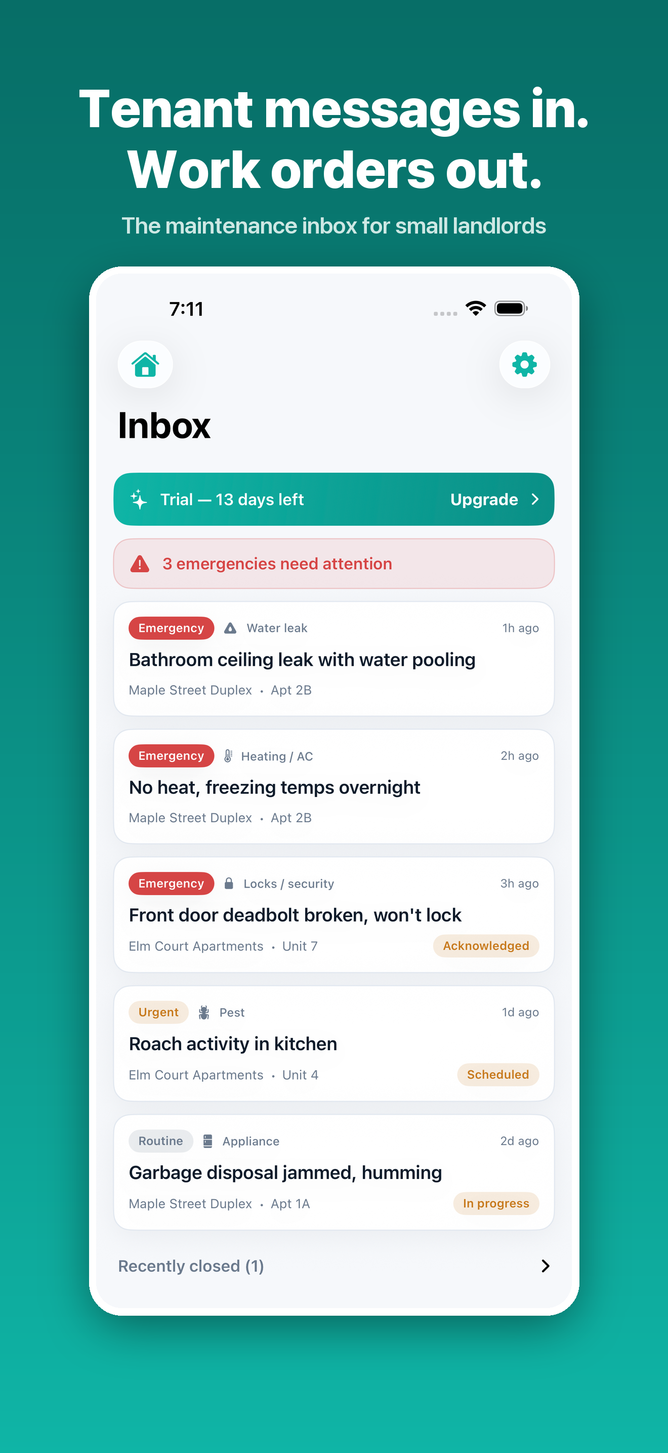Tend screenshot: 01 inbox
