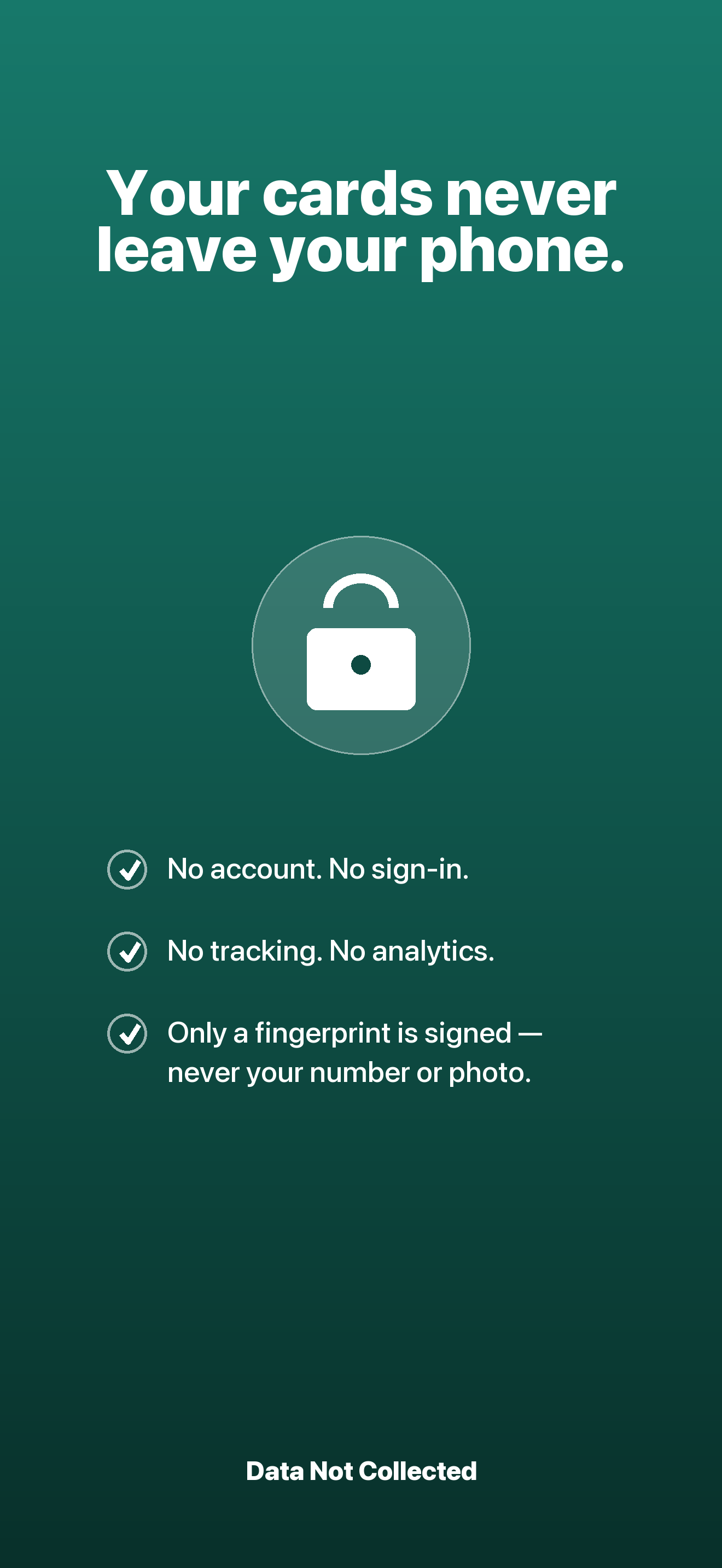 Tuck — private by design, cards saved only on your iPhone